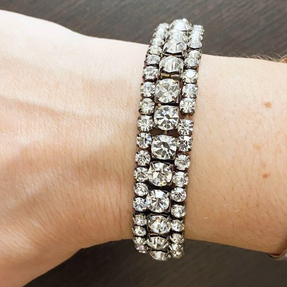 GORGEOUS VINTAGE RHINESTONE STRETCH BRACELET BANGLE - Picture 6 of 9